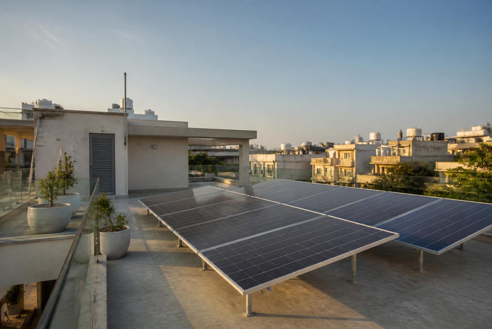 Rooftop solar panels installed on a South Delhi home